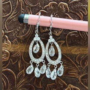 925 Elegant Crystal Teardrop Dangle Earrings